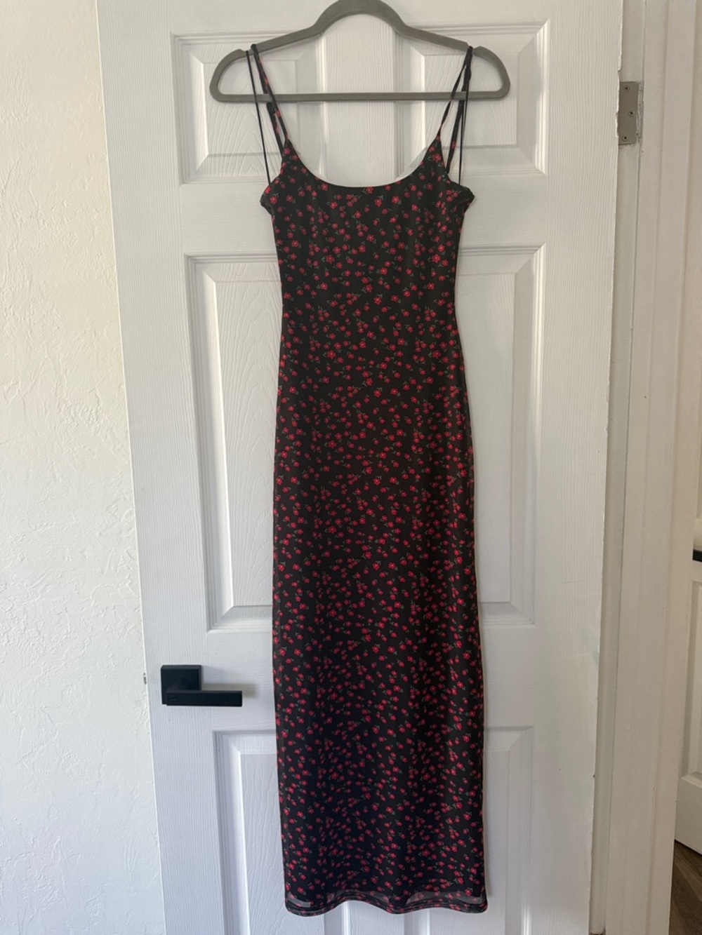 Princess Polly - Knox - Black Maxi Slip Dress with Red Floral Print